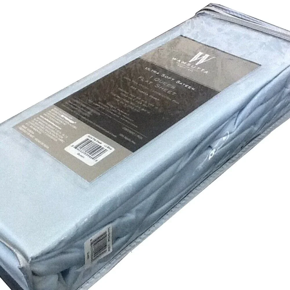 new Oversized LITE BLUE Wamsutta Ultra Soft 525TC Cotton Sateen QUEEN Flat Sheet